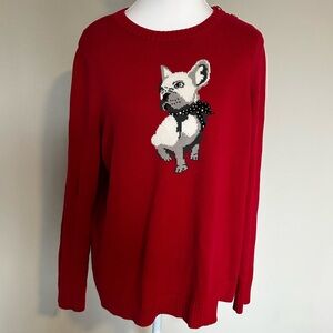 Charter Club red pull over sweater Pug dog Shoulder Button